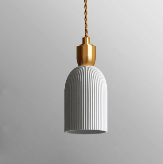 Pleated Ceramic & Brass Cocoon Pendant Light